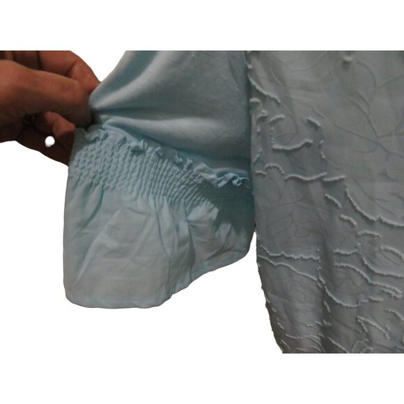 BOGO RXB Woman Light Pastel Blue Floral Embossed 3/4 ruffle Sleeve Flowy top 1X - Picture 5 of 9